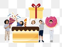 Kids birthday cake png party, transparent background