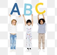 Kids holding ABC png, transparent background