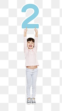 Png girl holding number two, transparent background