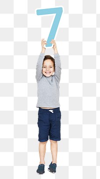 Png boy holding number seven, transparent background