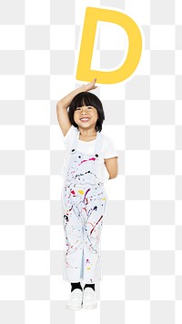 Kid holding letter d png, transparent background