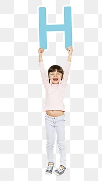 Kid holding letter h png, transparent background