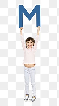 Kid holding letter m png, transparent background