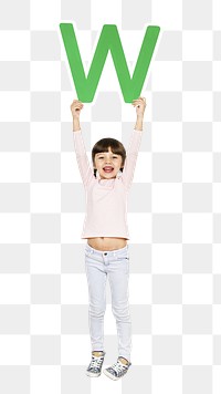 Kid holding letter w png, transparent background