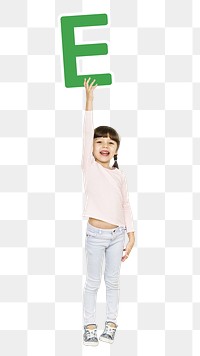 Kid holding letter e png, transparent background