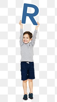 Kid holding letter r png, transparent background