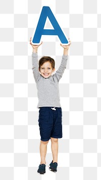 Kid holding letter a png, transparent background