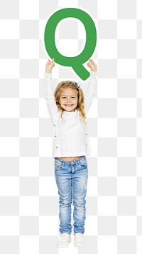 Kid holding letter q png, transparent background