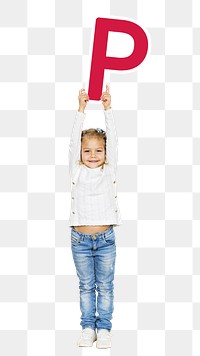 Kid holding letter p png, transparent background