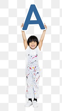 Kid holding letter a png, transparent background