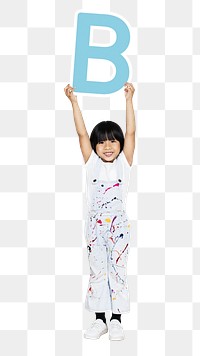 Kid holding letter b png, transparent background