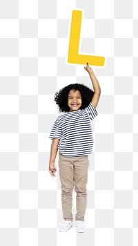 Kid holding letter l png, transparent background