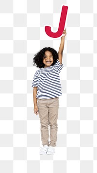 Kid holding letter j png, transparent background