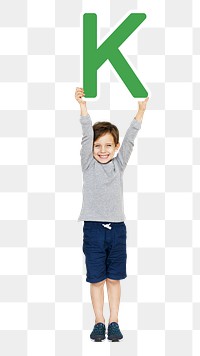 Kid holding letter k png, transparent background