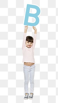 Kid holding letter b png, transparent background