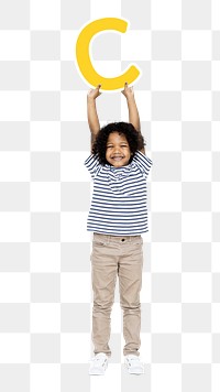 Kid holding letter c png, transparent background