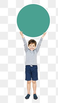 Png kid holding  round board png, transparent background