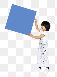 Kids holding square png, transparent background