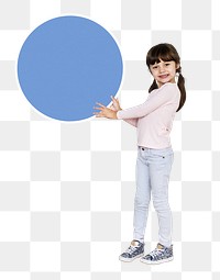 Girl holding circle png, transparent background