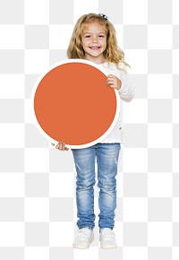 Girl holding circle png, transparent background