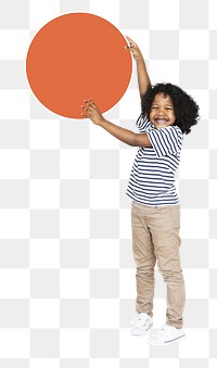 Happy kid png holding circle shape, transparent background