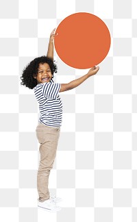 Happy kid png holding circle shape, transparent background