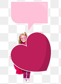 Speech bubble & heart png superhero girl, transparent background