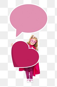 Speech bubble & heart png superhero girl, transparent background