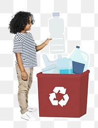 Boy recycling plastic waste png, transparent background
