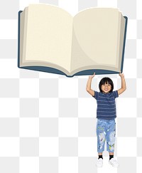 Empty book png energetic boy, transparent background