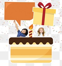 Birthday party with cake png children, transparent background