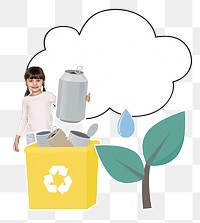 Girl recycling cans png, transparent background