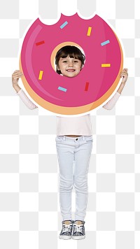 Happy girl with donut png, transparent background