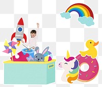 Girl playing with toys png, transparent background