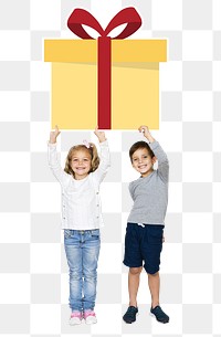 Kids holding a gift png, transparent background