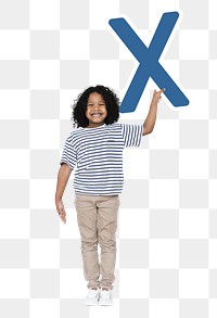 Kid holding letter x png, transparent background