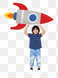 Rocket icon with boy png, transparent background