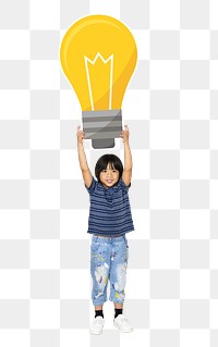 Png boy holding light bulb, transparent background