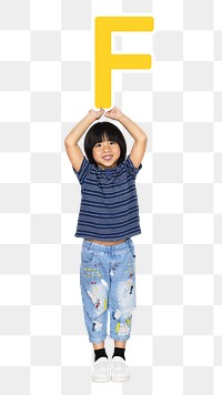 Kid holding letter f png, transparent background