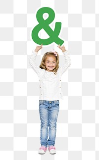 Kid holding ampersand png, transparent background