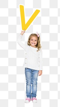 Kid holding letter v png, transparent background