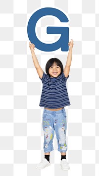 Kid holding letter g png, transparent background