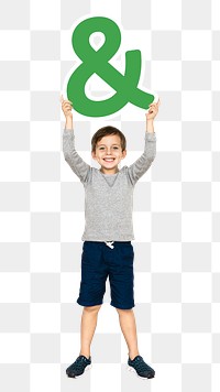 Kid holding ampersand png, transparent background