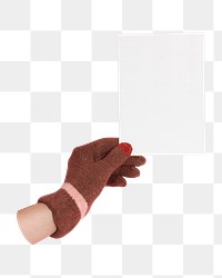 PNG Hand wearing glove holding a paper, collage element, transparent background