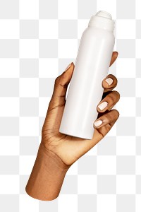 PNG Hand holding a white spray bottle collage element, transparent background