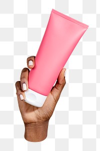 PNG Hand holding a cream tube collage element, transparent background