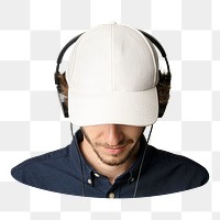 PNG Man with a white cap and headphones  , collage element, transparent background