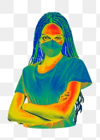 PNG Black woman wearing a mask infrared thermography, collage element on transparent background