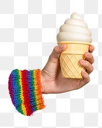 PNG Woman with a soft serve ice cream in her hand design element, transparent background