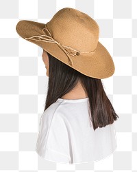 PNG Woman wearing a wide brim beach hat, collage element, transparent background